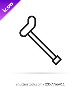 Black line Walking stick cane icon isolated on white background.  Vector
