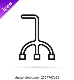 Black line Walking stick cane icon isolated on white background.  Vector