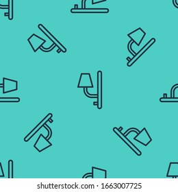 Black line Wall sconce icon isolated seamless pattern on green background. Wall lamp light.  Vector Illustration