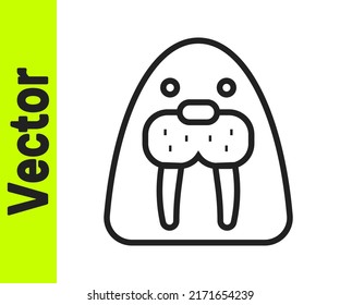 Black line Walrus animal icon isolated on white background.  Vector