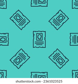 Black line Wanted western poster icon isolated seamless pattern on green background. Reward money. Dead or alive crime outlaw.  Vector