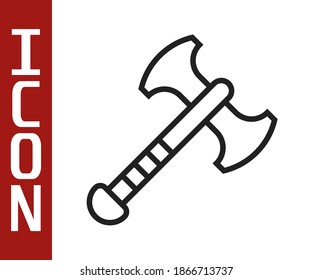 Black line War axe icon isolated on white background. Battle axe, executioner axe. Medieval weapon.  Vector