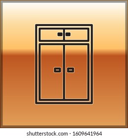 Black line Wardrobe icon isolated on gold background.  Vector Illustration