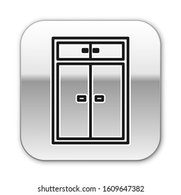 Black line Wardrobe icon isolated on white background. Silver square button. Vector Illustration