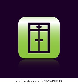 Black line Wardrobe icon isolated on black background. Green square button. Vector Illustration