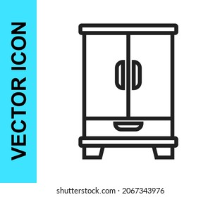 Icono de armario de línea negra aislado en fondo blanco. Firma del portapapeles.  Vector
