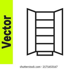 Schwarze Linie Wardrobe Symbol einzeln auf weißem Hintergrund. Schild an der Tafel.  Vektorgrafik