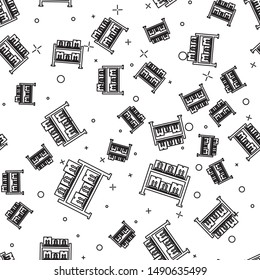 Black line Warehouse icon isolated seamless pattern on white background.  Vector Illustration