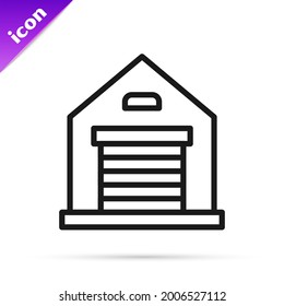 Black line Warehouse icon isolated on white background.  Vector