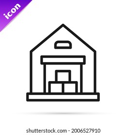 Black line Warehouse icon isolated on white background.  Vector