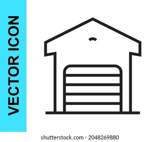 Icono de almacén de línea negra aislado en fondo blanco.  Vector