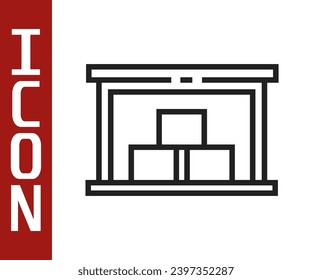 Icono de almacén de línea negra aislado en fondo blanco.  Ilustración vectorial