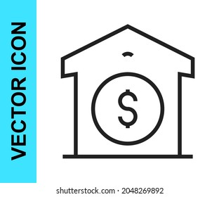 Black line Warehouse price icon isolated on white background.  Vector