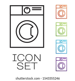 Black line Washer icon isolated on white background. Washing machine icon. Clothes washer - laundry machine. Home appliance symbol. Set icons colorful. Vector Illustration