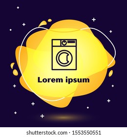 Black line Washer icon isolated on dark blue background. Washing machine icon. Clothes washer - laundry machine. Home appliance symbol. Abstract banner with liquid shapes. Vector Illustration