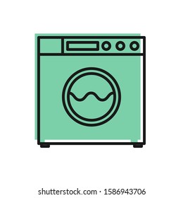 Black line Washer icon isolated on white background. Washing machine icon. Clothes washer - laundry machine. Home appliance symbol.  Vector Illustration