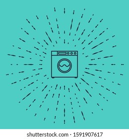 Black line Washer icon isolated on green background. Washing machine icon. Clothes washer - laundry machine. Home appliance symbol. Abstract circle random dots. Vector Illustration