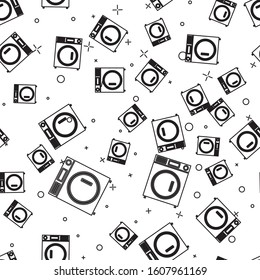 Black line Washer icon isolated seamless pattern on white background. Washing machine icon. Clothes washer - laundry machine. Home appliance symbol.  Vector Illustration