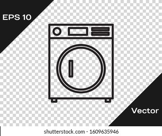 Black line Washer icon isolated on transparent background. Washing machine icon. Clothes washer - laundry machine. Home appliance symbol.  Vector Illustration