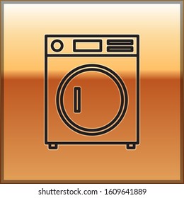 Black line Washer icon isolated on gold background. Washing machine icon. Clothes washer - laundry machine. Home appliance symbol.  Vector Illustration