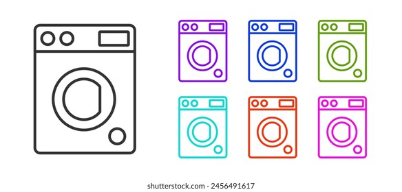 Black line Washer icon isolated on white background. Washing machine icon. Clothes washer - laundry machine. Home appliance symbol. Set icons colorful. Vector