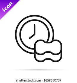 Black line Washing dishes icon isolated on white background. Cleaning dishes icon. Dishwasher sign. Clean tableware sign.  Vector