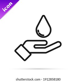 Black line Washing hands with soap icon isolated on white background. Washing hands with soap to prevent virus and bacteria.  Vector