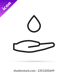 Black line Washing hands with soap icon isolated on white background. Washing hands with soap to prevent virus and bacteria.  Vector Illustration
