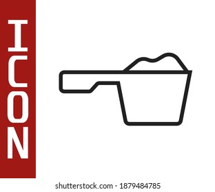 Black line Washing powder in a measuring cup icon isolated on white background.  Vector