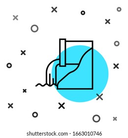 Icono de aguas residuales de línea negra aislado en fondo blanco. Tubo de alcantarillado. De la tubería que fluye líquido al río. Formas dinámicas aleatorias. Ilustración vectorial