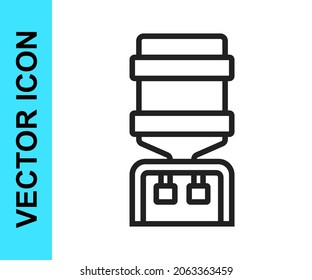 Black Line Water Cooler For Office And Home Icon Isolated On White Background. Water Dispenser. Bottle Office, Plastic And Liquid.  Vector