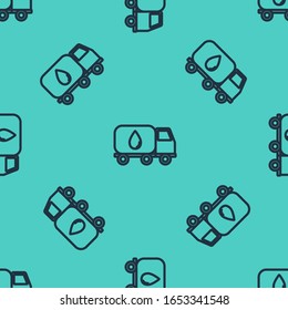 Black line Water delivery truck icon isolated seamless pattern on green background.  Vector Illustration