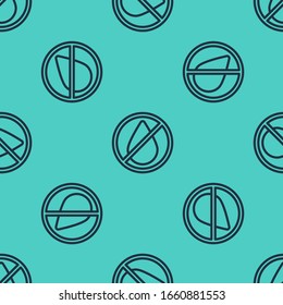 Black line Water drop forbidden icon isolated seamless pattern on green background. No water sign.  Vector Illustration