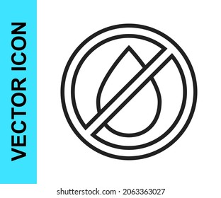 Black line Water drop forbidden icon isolated on white background. No water sign.  Vector