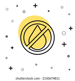 Black line Water drop forbidden icon isolated on white background. No water sign. Random dynamic shapes. Vector Illustration