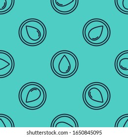 Black line Water drop icon isolated seamless pattern on green background.  Vector Illustration