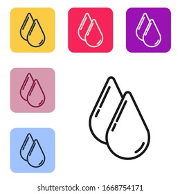 Black line Water drop icon isolated on white background. Set icons in color square buttons. Vector Illustration