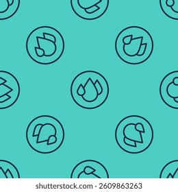Black line Water drop icon isolated seamless pattern on green background.  Vector