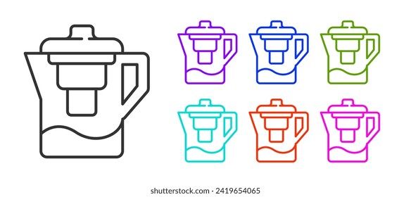 Black line Water jug with a filter icon isolated on white background. Set icons colorful. Vector Illustration