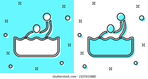 Black line Water polo icon isolated on green and white background. Random dynamic shapes. Vector