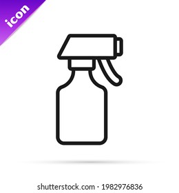 Black line Water spray bottle icon isolated on white background. Sprinkler for ironing.  Vector