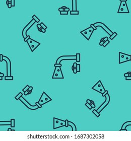 Black line Water tap icon isolated seamless pattern on green background.  Vector Illustration