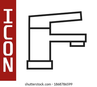 Black line Water tap icon isolated on white background.  Vector