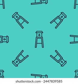 Black line Water tower icon isolated seamless pattern on green background.  Vector