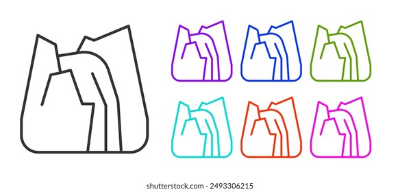 Black line Waterfall icon isolated on white background. Set icons colorful. Vector