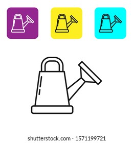 Black line Watering can icon isolated on white background. Irrigation symbol. Set icons colorful square buttons. Vector Illustration