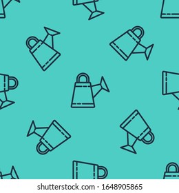 Black line Watering can icon isolated seamless pattern on green background. Irrigation symbol.  Vector Illustration