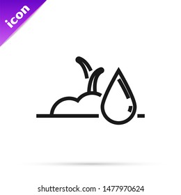 Black line Watering sprout icon isolated on white background. Seed and seedling. Irrigation symbol. Leaf nature. Vector Illustration Black line Watering sprout icon isolated on white background. Seed and seedling. Irrigation symbol. Leaf nature. Vector Illustration