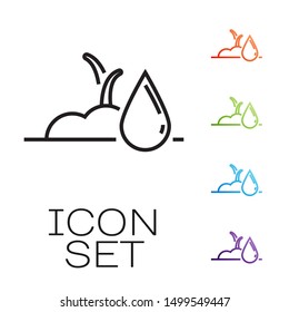 Black line Watering sprout icon isolated on white background. Seed and seedling. Irrigation symbol. Leaf nature. Set icons colorful. Vector Illustration