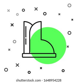 Black line Waterproof rubber boot icon isolated on white background. Gumboots for rainy weather, fishing, gardening.  Vector Illustration